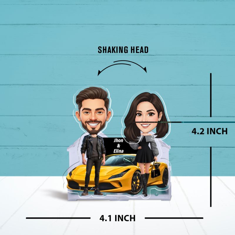Personalized Couple Bobblehead Caricature Gift for Husband, Wife, Girlfriend, Boyfriend & Friends Solar Powered Moving Head Couple Gift for Birthday (Racing Car Couple)